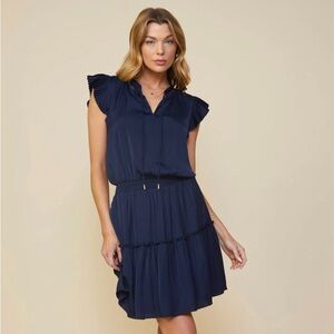 NWT Skies Are Blue Curvy Penelope Pleated Mini Dress Ruffle Navy Blue Size 3X